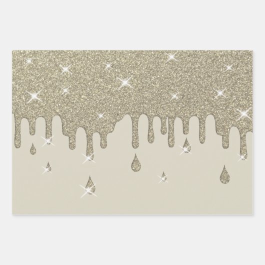 Tropfende Silber-Glitzer-Wirkung und Glitzern Geschenkpapier Set (Vorderseite)