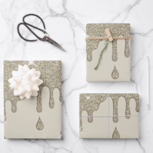 Tropfende Silber-Glitzer-Wirkung und Glitzern Geschenkpapier Set