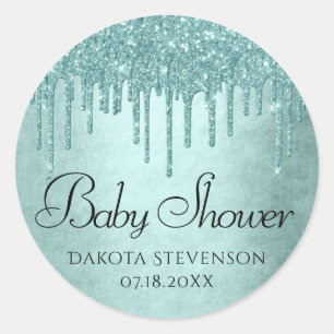 Tropfender Minzglitter   Aqua Türkis Schmelzende D Runder Aufkleber
