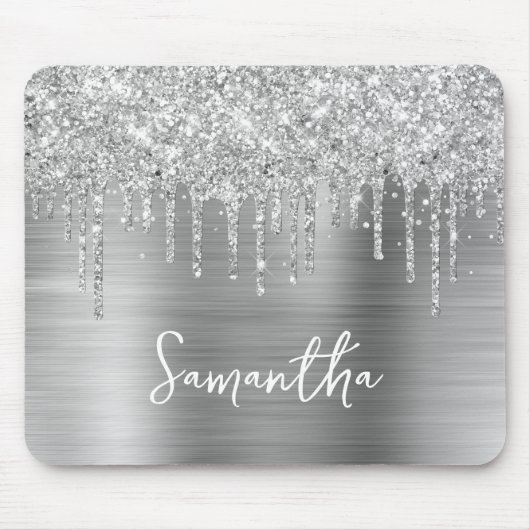 Tropfender silberner Glitter Glam Mousepad (Vorne)