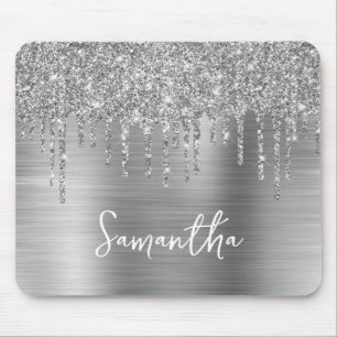 Tropfender silberner Glitter-Glam-Name Mousepad