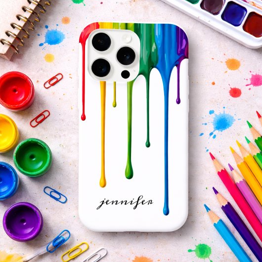 Tropfendes Regenbogenfarbe Monogramm  iPhone Hülle
