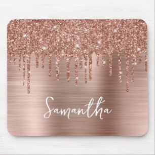 Tropfendes Roségold-Glitter-Glam-Namensschild Mousepad
