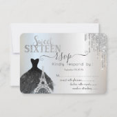 Tropfens Black Dress Eiffelturm Sweet 16 UAWG Einladung (Vorderseite)