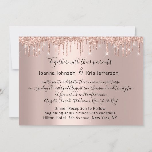 Tropfens Black Spark Wedding Bridal Rose Gold Einladung (Rückseite)