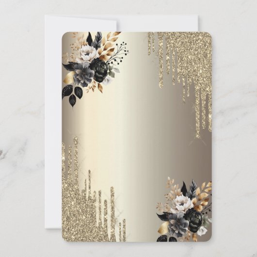 Tropfens Glass Black Rose Champagne Brunch & Bubbl Einladung (Rückseite)