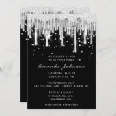 Tropfens Glitzer Bridal Wedding Black Silver Gray Einladung (Vorne/Hinten)