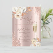 Tropfens Pearls Prosecco Boho Rose Brautparty Einladung (Stehend Vorderseite)
