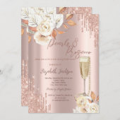 Tropfens Pearls Prosecco Boho Rose Brautparty Einladung (Vorne/Hinten)