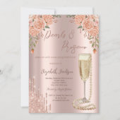 Tropfens Pearls Prosecco Rose Brautparty Einladung (Vorderseite)