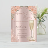 Tropfens Pearls Prosecco Rose Brautparty Einladung (Stehend Vorderseite)