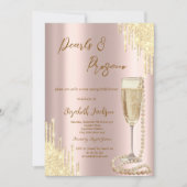 Tropfens Pearls Prosecco Rose Gold Brautparty Einladung (Vorderseite)