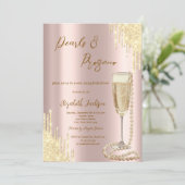 Tropfens Pearls Prosecco Rose Gold Brautparty Einladung (Stehend Vorderseite)
