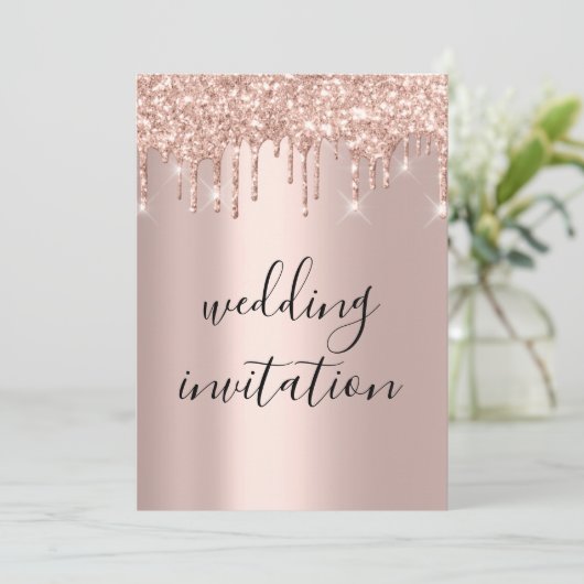 Tropfens Rose Gold Wedding Bridal Glitzer Elegante Einladung (Stehend Vorderseite)