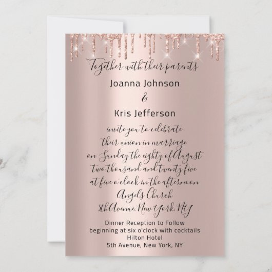 Tropfens Rose Gold Wedding Bridal Glitzer Elegante Einladung (Rückseite)