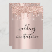 Tropfens Rose Gold Wedding Bridal Glitzer Elegante Einladung (Vorne/Hinten)