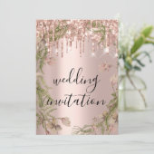 Tropfens Rose Gold Wedding Bridal Glitzer Florals Einladung (Stehend Vorderseite)