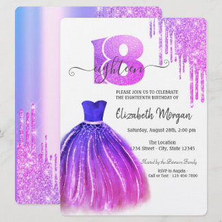 Tropfens Violet Chic Dress Silver 18. Geburtstag Einladung