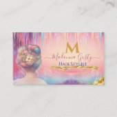 Tropfklee Pink Gold Monogram Haarstiel Visitenkarte (Vorderseite)