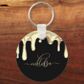 Tropfmetall Gold Monogram Black Elegant Schlüsselanhänger (Vorderseite)