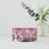 Tropfpastel Magenta Gold Monogram Beautician Visitenkarte (Stehend Vorderseite)