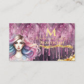 Tropfpastel Magenta Gold Monogram Beautician Visitenkarte (Vorderseite)