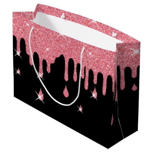 Tropfrosa Glitzer-Effekt & Glitzern Girly Große Geschenktüte (Rückseite Schrägansicht)
