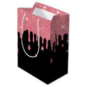 Tropfrosa Glitzer-Effekt & Glitzern Girly Mittlere Geschenktüte (Rückseite Schrägansicht)