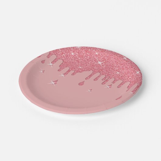 Tropfrosa Glitzer-Effekt und Glitzern Pappteller (Schrägansicht)