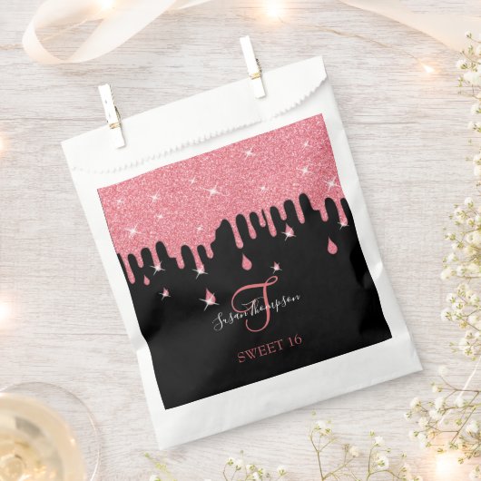 Tropfrosa Glitzer Glitzern Girly Sweet 16 Geschenktütchen (Ausgeschnitten)