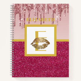 Tropfrosa Rose Gold Glitzer Lips Monogram Girl Notizblock