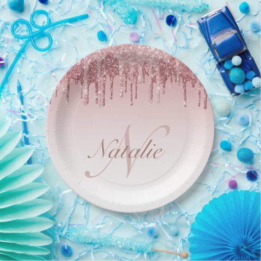 Tropfrosa und Rose Goldschaum Glitzer Pappteller (Party)