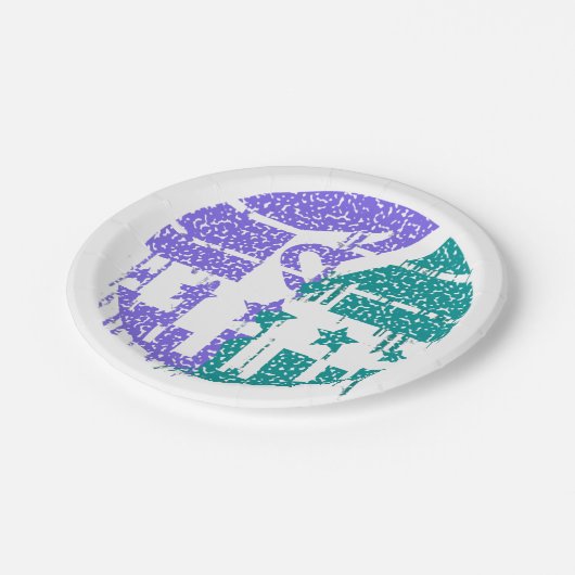 Tropfspekeln - Farbenfrohe Konvergenz Pappteller (Schrägansicht)