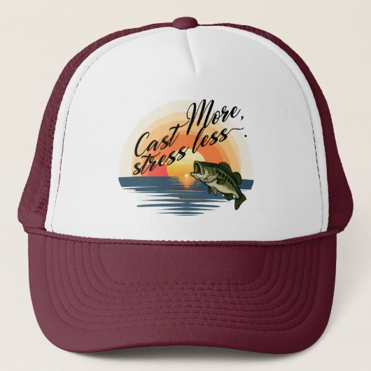 Trophy Bass Fishing Graphic Cast More, stress less Truckerkappe (Vorderseite)