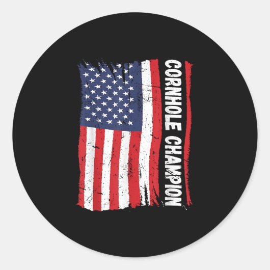 Trophy Champion Fun Bean Bag Cornhole Player Flag Runder Aufkleber (Vorderseite)