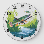 Trophy Pike Jägerjagd Minnow Wall Clock Große Wanduhr (Vorderseite)