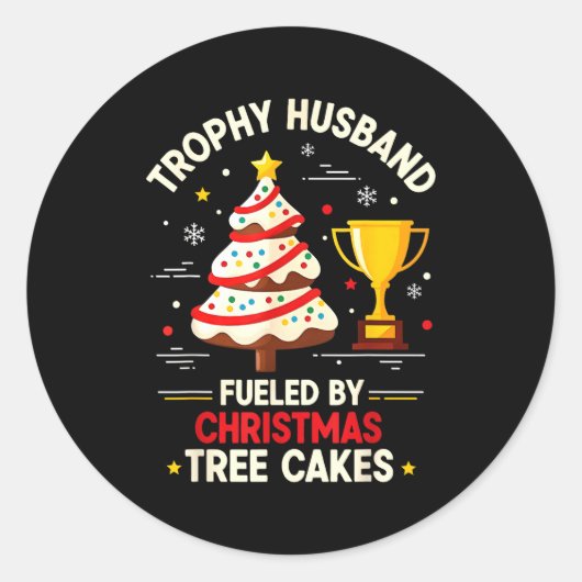 Trophy Retro Husband Fueled By Christmas Tree Cake Runder Aufkleber (Vorderseite)