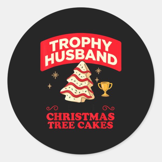 Trophy Retro Husband Fueled By Christmas Tree Cake Runder Aufkleber (Vorderseite)