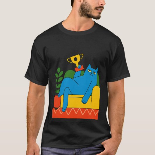 Trophy-Style Blue Cat Lounger T-Shirt (Vorderseite)