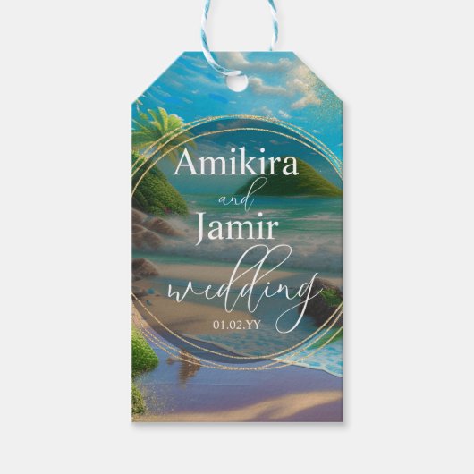 Tropic Beach Background Imitate Glitzer Hochzeit Geschenkanhänger (Vorderseite)