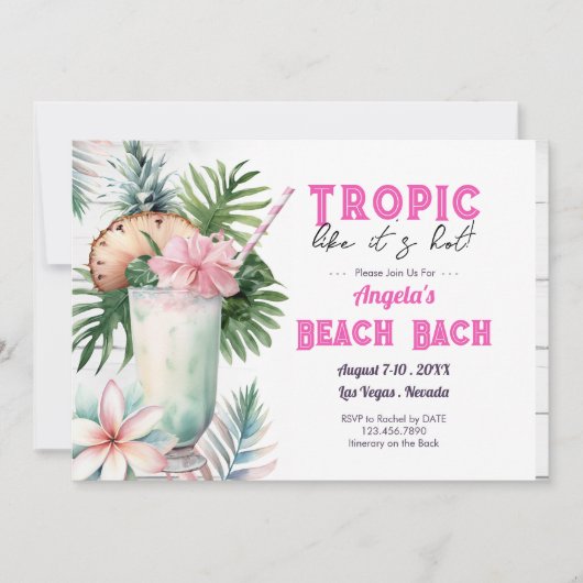 Tropic Beach Junggeselinnen-Abschied und Itinerary Einladung (Vorderseite)