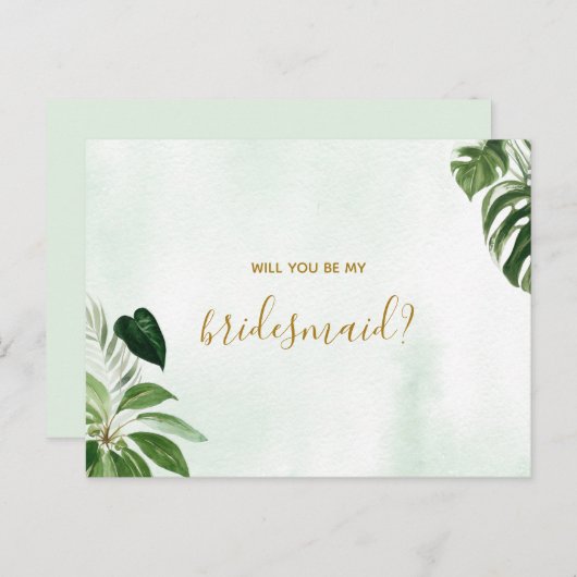 Tropic Green Leaf wird meine Bridesmaid sein Einladungspostkarte (Vorne/Hinten)
