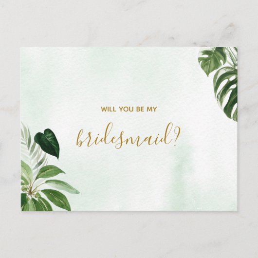 Tropic Green Leaf wird meine Bridesmaid sein Einladungspostkarte (Vorderseite)