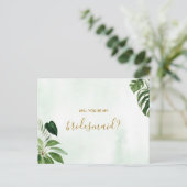 Tropic Green Leaf wird meine Bridesmaid sein Einladungspostkarte (Stehend Vorderseite)