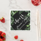 Tropic Green Leafs Schwarz-weiß Floral Cheers Serviette (Beispiel)