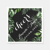 Tropic Green Leafs Schwarz-weiß Floral Cheers Serviette (Vorderseite)