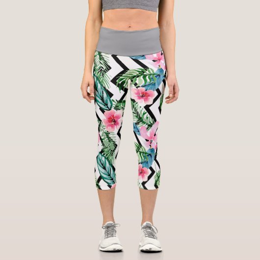 Tropic Motion - Palm & Hibiskus Capri Leggings (Vorderseite)