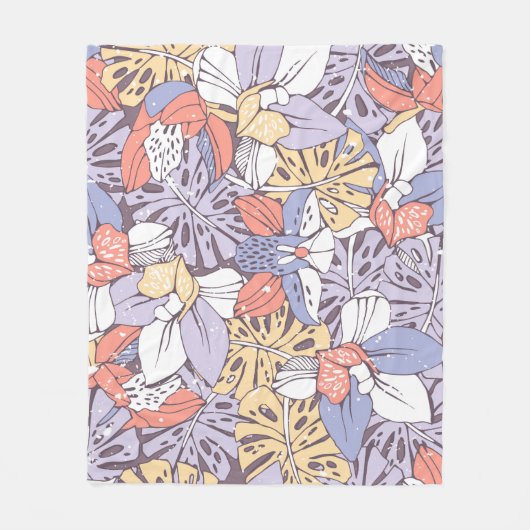 Tropic seamless pattern with orchid and monstera l fleecedecke (Vorderseite)