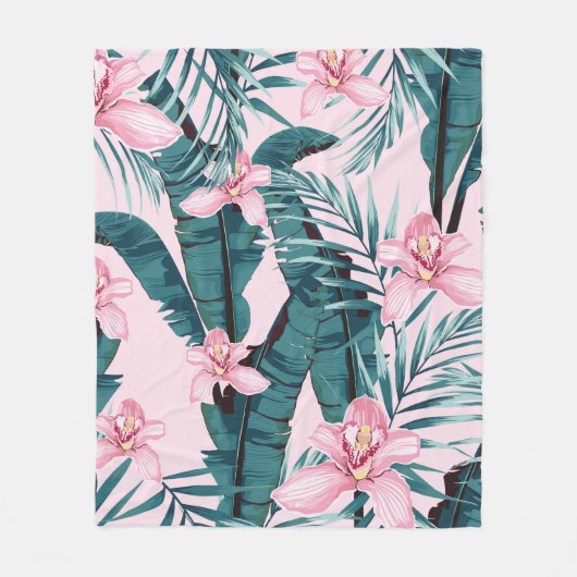 Tropic summer painting seamless pattern with palm fleecedecke (Vorderseite)