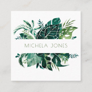 Tropic Tropical Green Blätter Designer Quadratische Visitenkarte